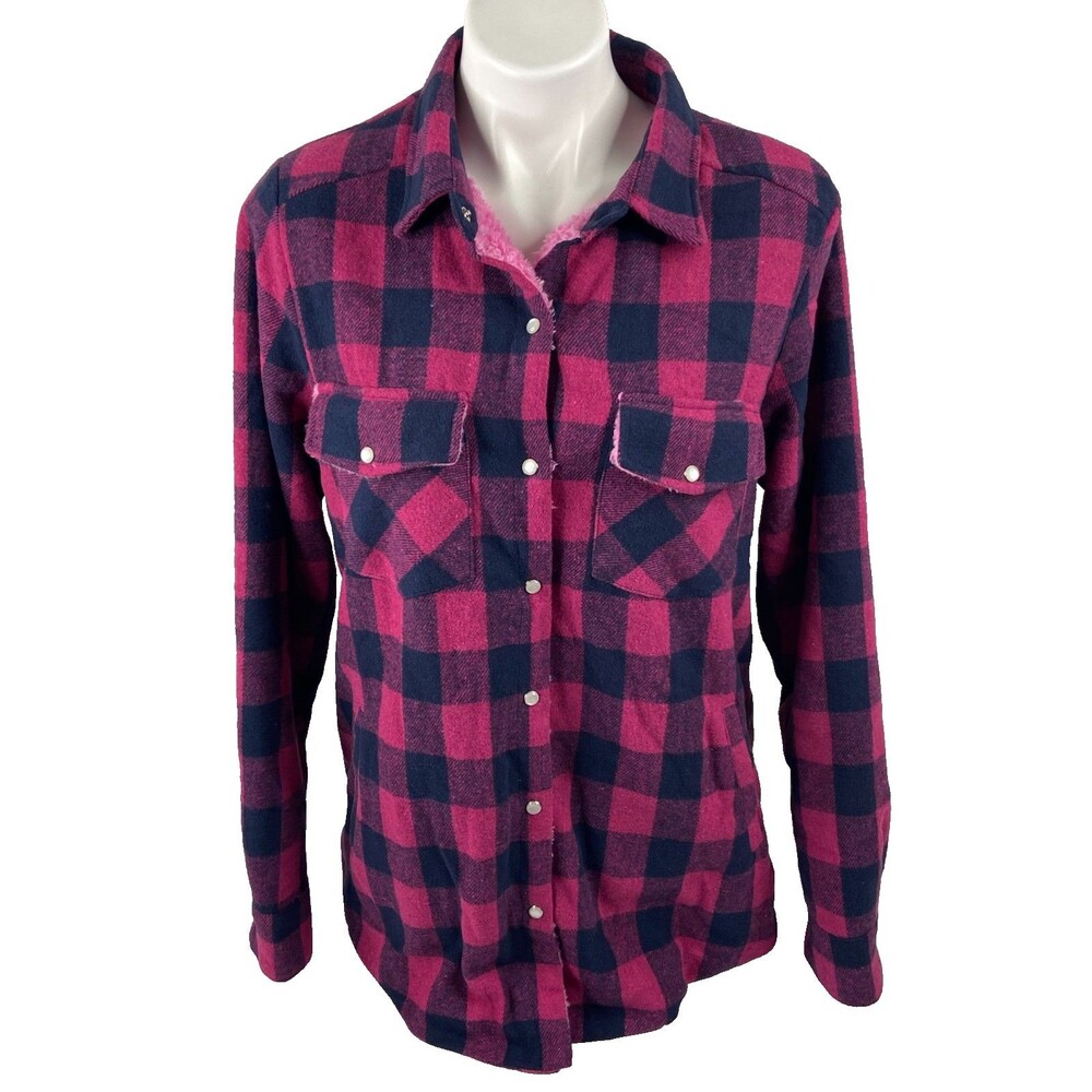 Blu Ivy Women Medium Red Buffalo Plaid Jacket Pink Sherpa Lined Heavy NWT